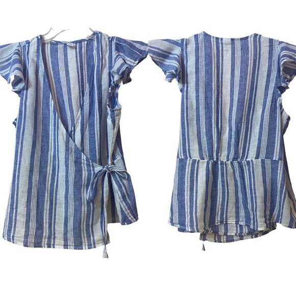 Old Navy Linen Wrap Stripe Blue Top, Medium - Picture 3 of 7